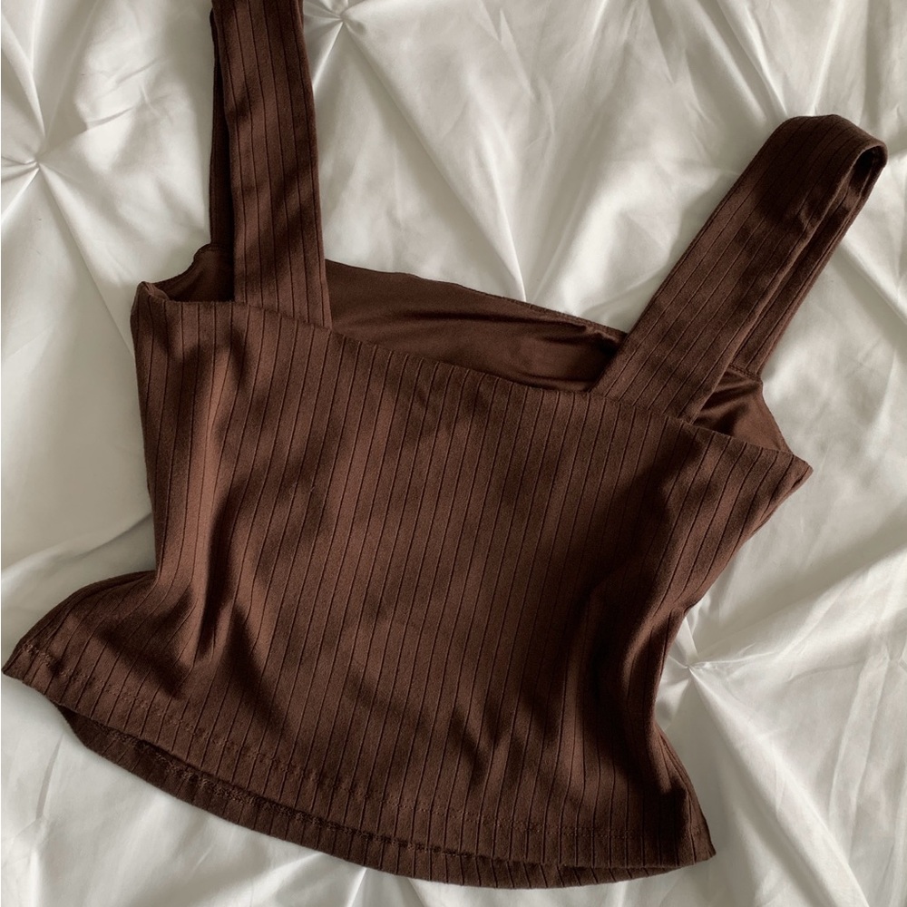 Dynamite cropped square neck top in medium brown - Picture 3 of 6